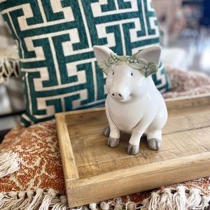 NEW Ceramic Piggy Bank Floral Crown Laurel Wreath White Minimal Boho Baby Gift